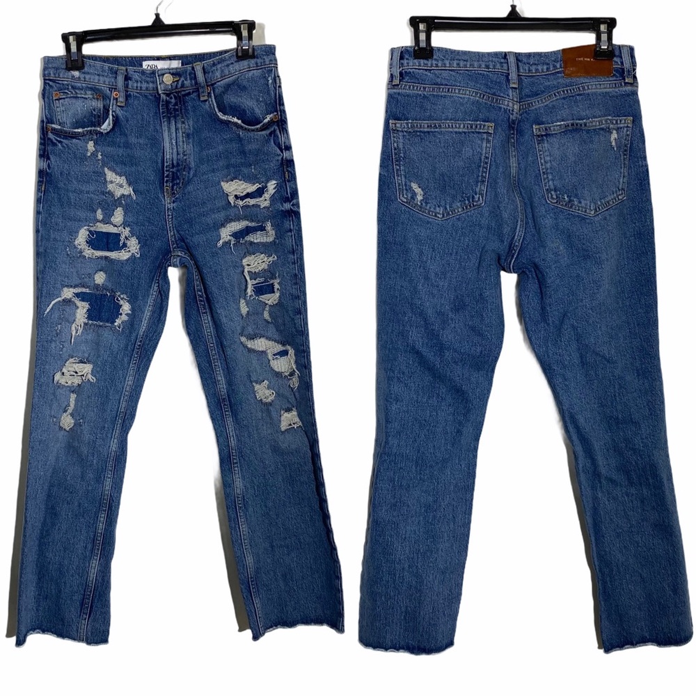 ZARA Distressed High Waist Kick Jeans